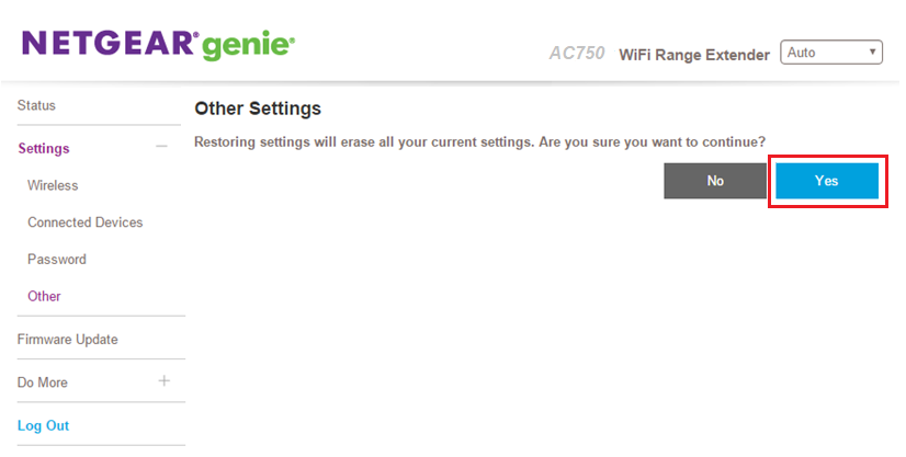 Netgear extender Reset via web browser